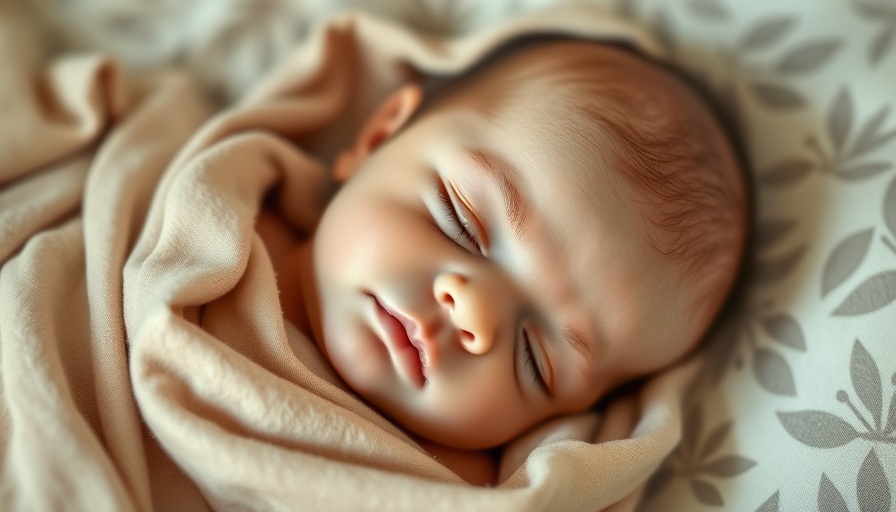 Newborn baby wrapped in blanket, lying peacefully.