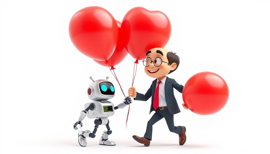 Whimsical depiction of AI boom affordability with robot and businessman.