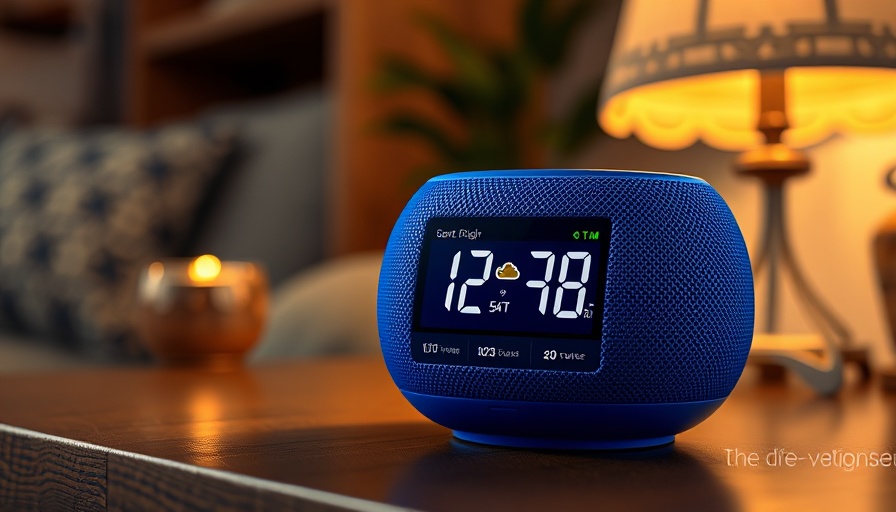 Smart speaker displaying weather, ideal for businesses, indoors.