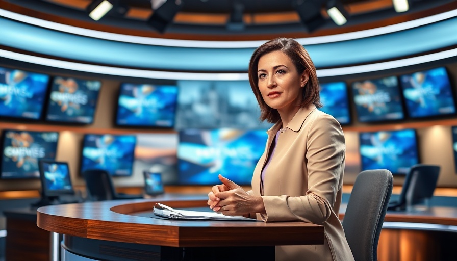 News anchor discussing free speech and Christian values in a modern studio.