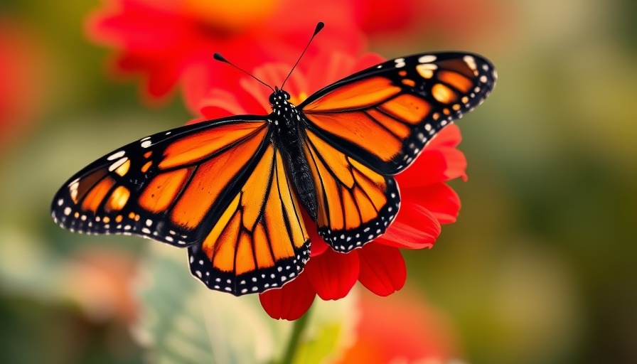Monarch butterfly on flower highlighting pesticides impact.