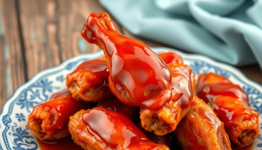 Sriracha Honey Chicken Wings on decorative plate ready to serve.