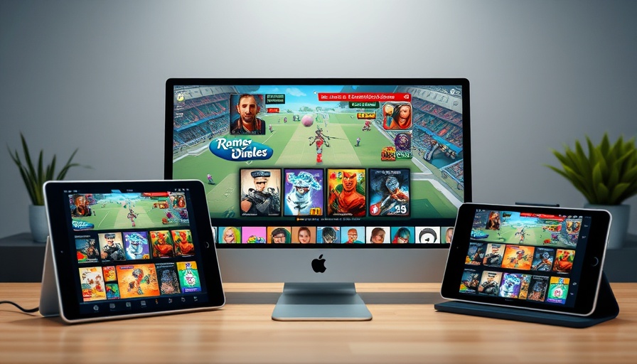 Apple devices displaying gaming interface, showing potential gaming console competitor.