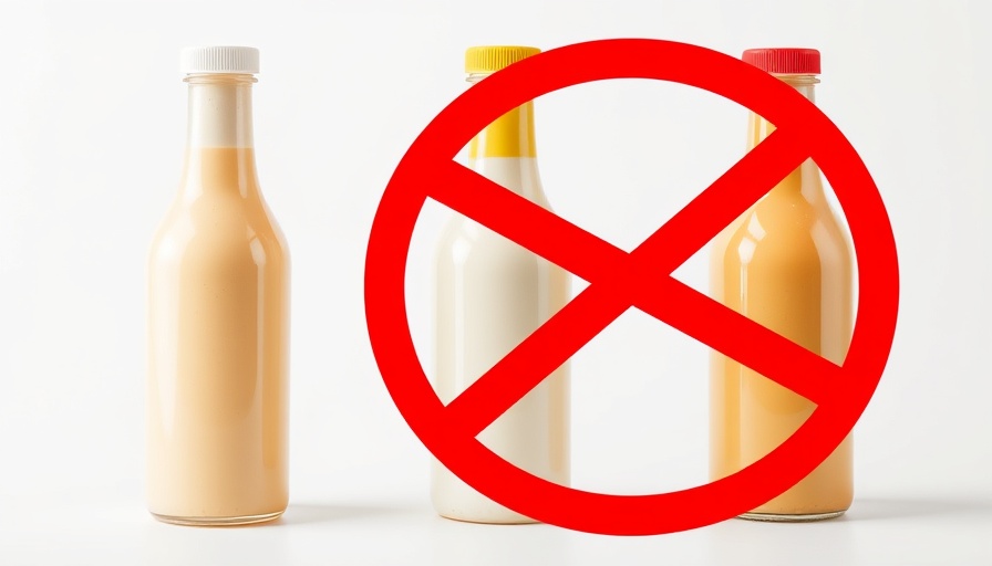 Bottled salad dressings with red prohibition symbol, salad dressings to avoid.