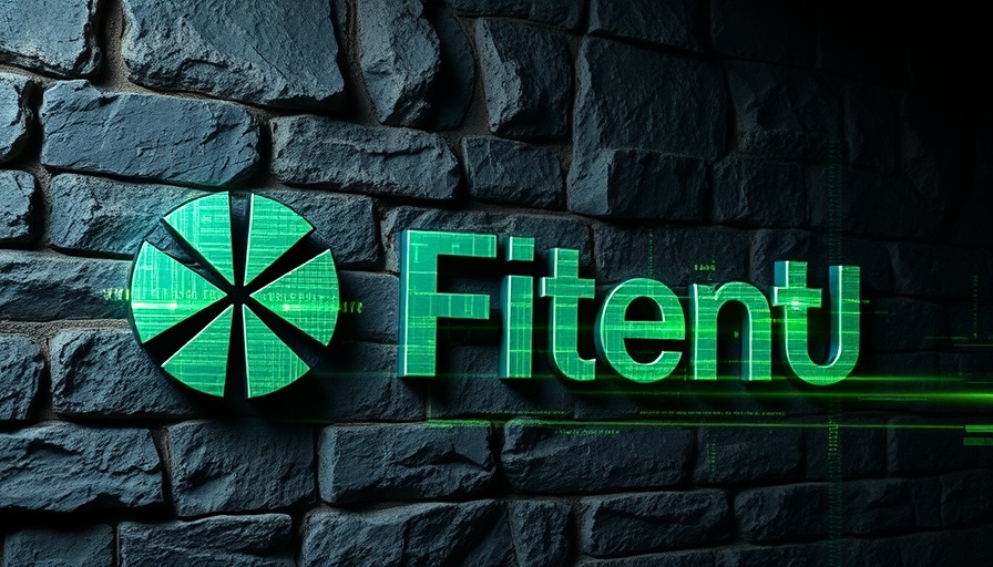 Abstract digital glitch on corporate logo, green overlay.