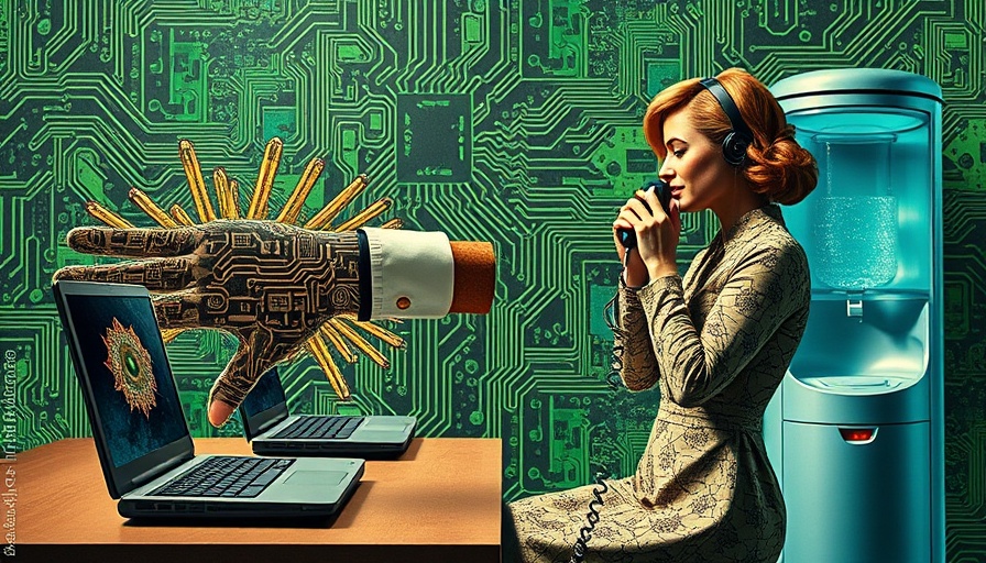 Surreal collage of AI and tech elements in futuristic infrastructure.