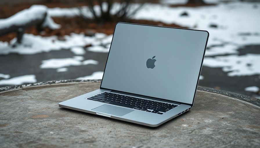 Apple laptop outdoors with snowy background, related to uBlock Origin Lite Safari.