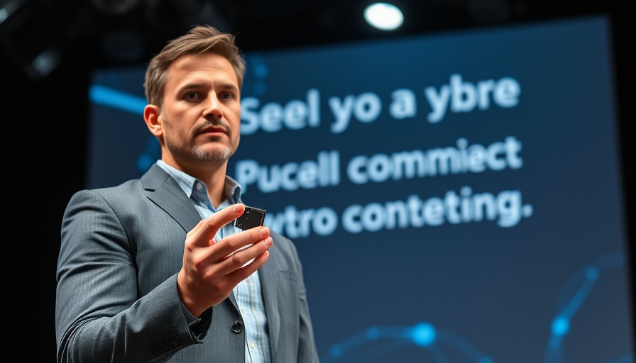 AMD executive presenting AI growth opportunities with a microchip.