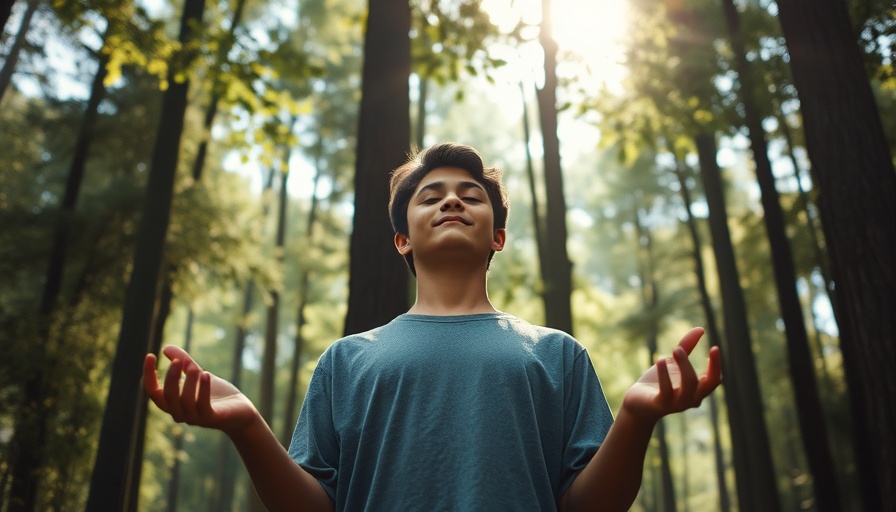 Serene person meditating peacefully in a sunlit forest setting.
