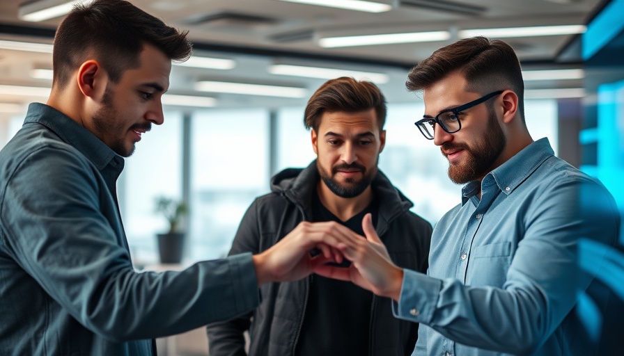 Gen-Z men engaging with AI technology in modern office