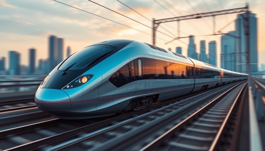 Futuristic NextGen Acela train on urban railway.