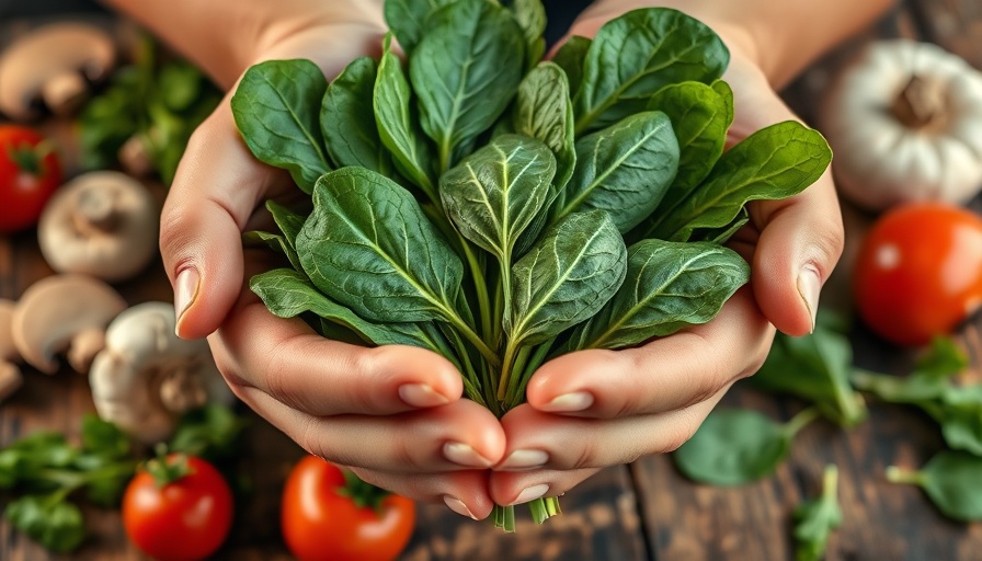 Fresh spinach held by hands, best vitamins for heart health.