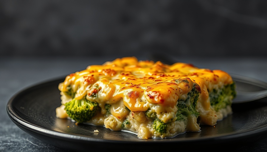 Broccoli casserole with cheese on dark plate for a healthier lifestyle