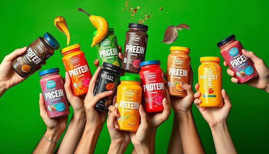 Hands holding protein drinks with trendy design.