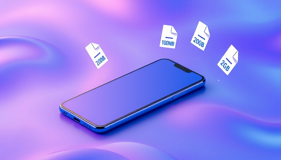 Illustration showing smartphone video compression with colorful file size icons.