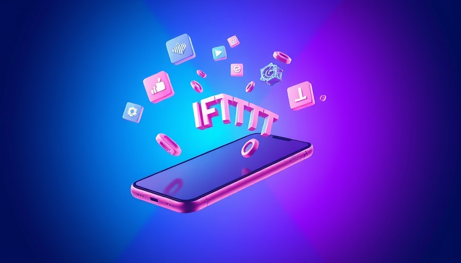 Illustrated smartphone automating Apple Shortcuts with IFTTT icons.