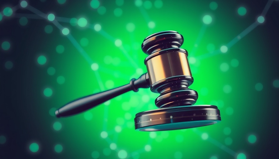 AI in Legal System concept with digital gavel and network patterns