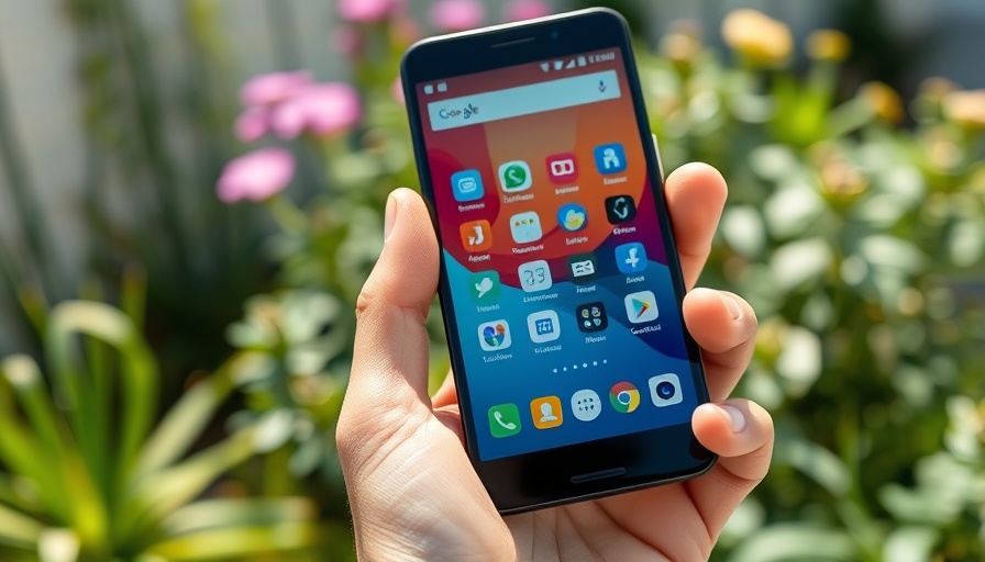 Linux smartphone with colorful app icons held outdoors, showcasing the interface.