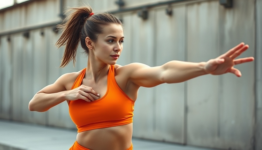 Fat-burning moves after 40: woman exercising outdoors in orange gear.