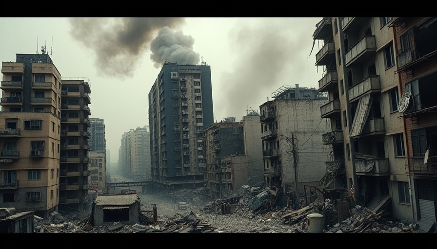 Urban destruction aftermath with rising smoke, ruined buildings, Israel hostages release strategy.
