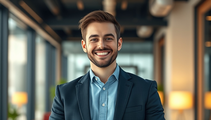 Smiling man in office setting related to complex property financing in the UK.