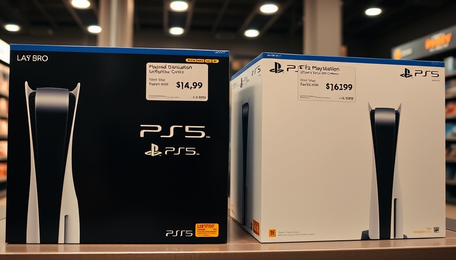PlayStation 5 price tags on display boxes in retail setting.