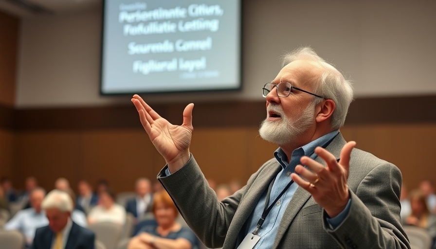 Elderly speaker gesturing passionately in seminar, discussing God Planned to Do You Good Forever.