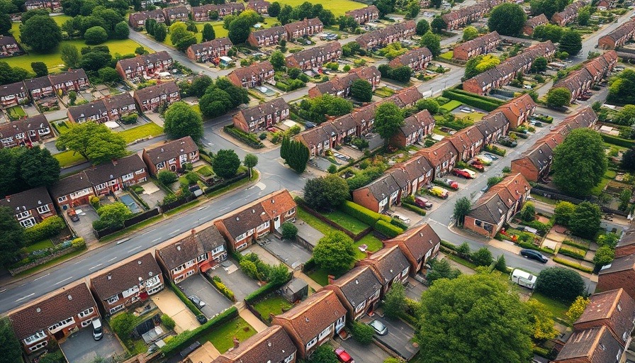 Aerial view of UK neighborhood representing stamp duty changes UK.
