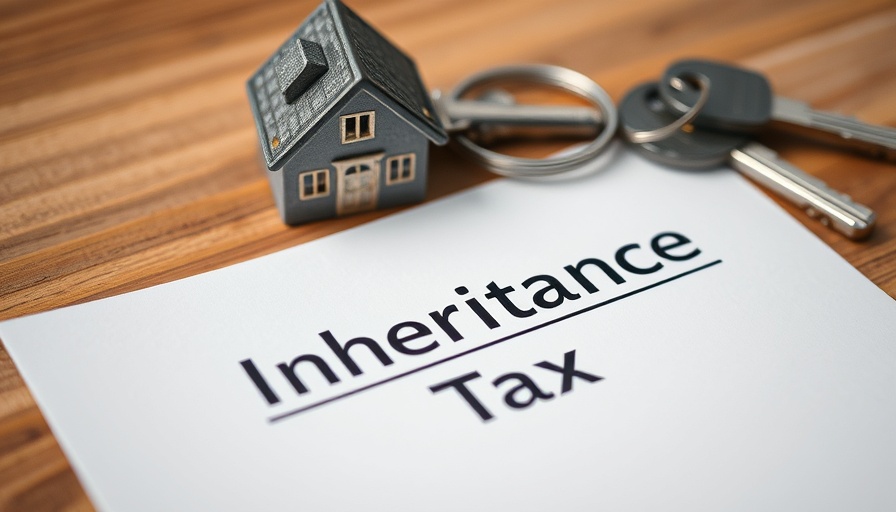 House keychain and 'Inheritance Tax' note on wooden table.