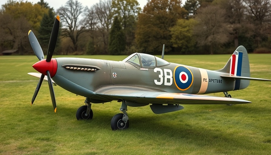 Moffat Spitfire displayed on a grassy lawn with trees and overcast sky.