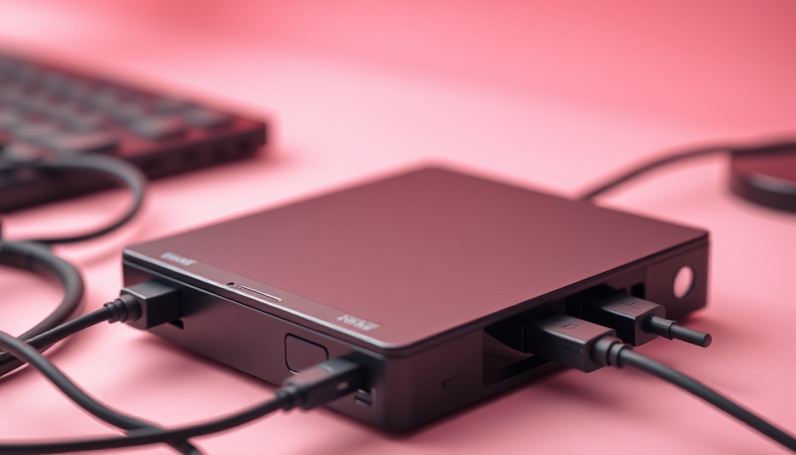 Sleek external USB DVD drive on pastel pink surface.