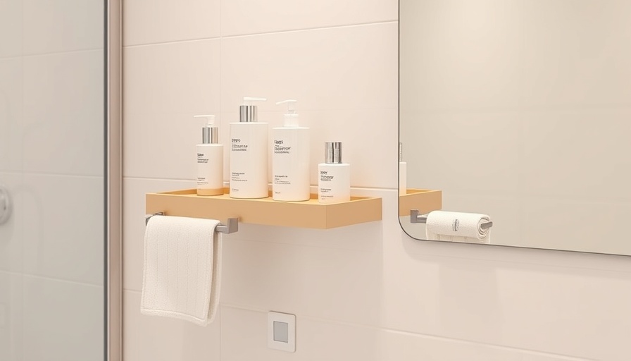 Modern IKEA suction cup bathroom storage against tiled wall.