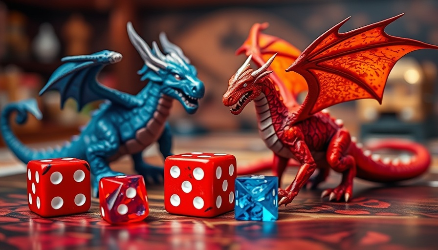 Colorful Dungeons & Dragons scene with dice and dragons, dynamic changes.
