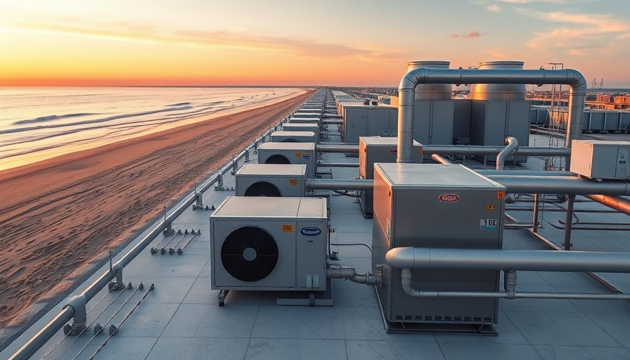 Cooling systems on a rooftop with seaside view, illustrating water usage in data centers.