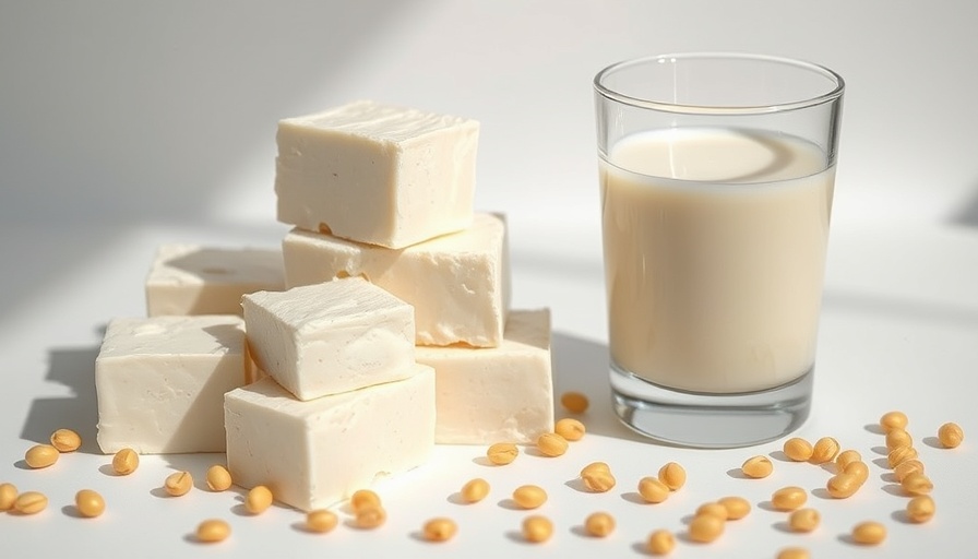 Cubed tofu and soy milk with soybeans, reducing wrinkles with soy.