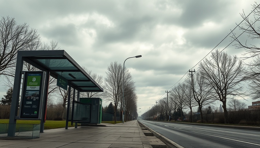 Dumfries and Galloway bus service crisis depicted by empty bus stop in dreary weather.