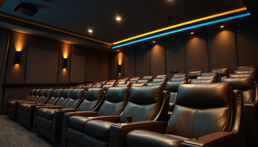 Modern home theater with luxurious seating and ambient lighting showing the future of home theaters with streaming.