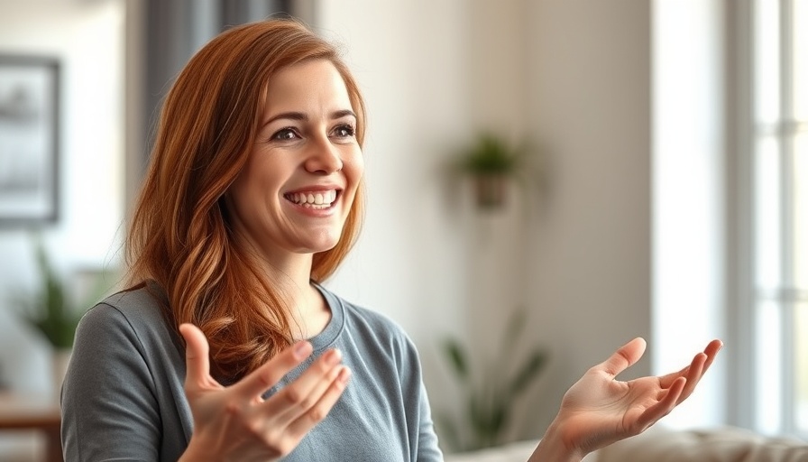 Woman explaining how to put an offer on a property indoors with a smile.