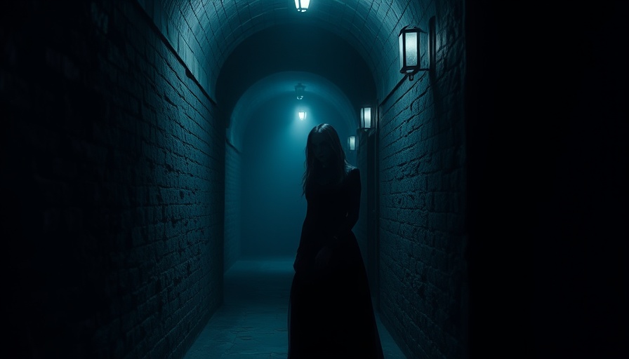 Silent Hill F mysterious atmosphere with gothic figure in corridor.