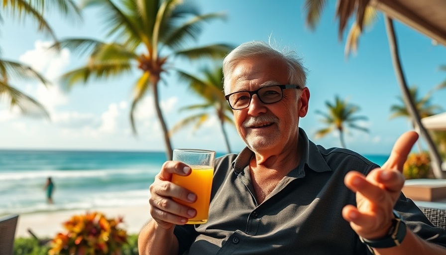 Elderly man in tropical paradise, $1 to $1 Sextillion concept.