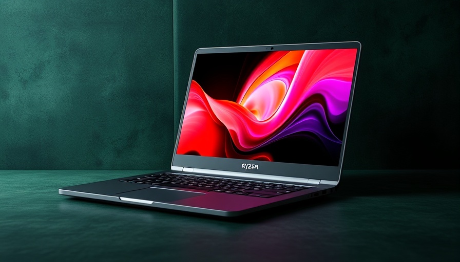 HP Ryzen laptop deal with vibrant screen on dark green background.