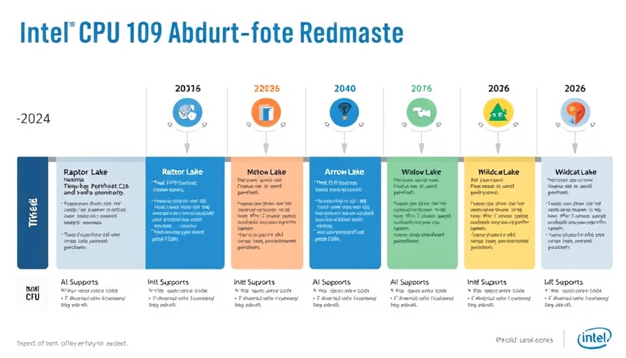 Intel platform roadmap timeline 2023-2026 with CPU series details.