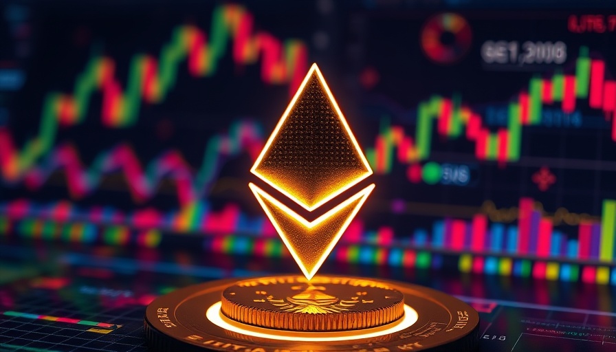 Futuristic Ethereum symbol with digital charts, vibrant digital graphics.