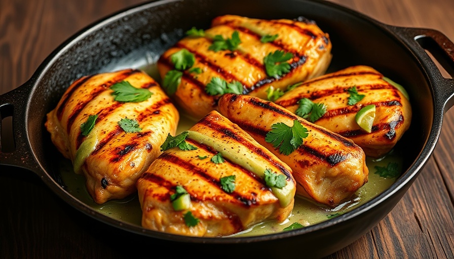 Cilantro Lime Chicken Thighs with garnish in skillet.