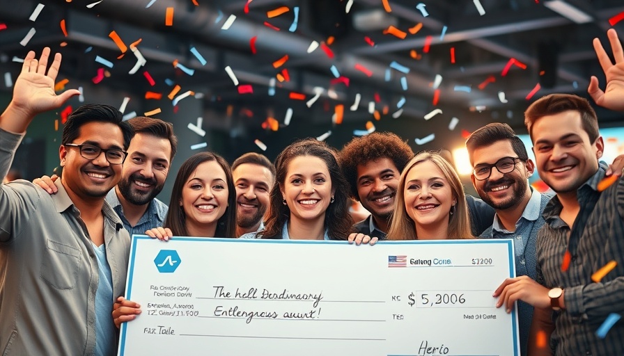 Entrepreneurs celebrate winning 2025 Startup Battlefield 200 with large check.