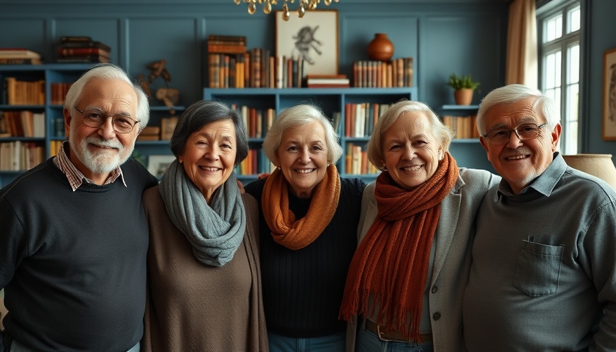 Warm group in a study with Inchyra Blue walls.