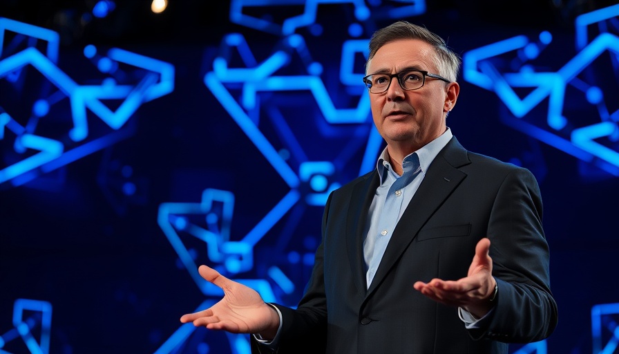 Confident presenter discusses Snowflake's AI momentum against digital backdrop.
