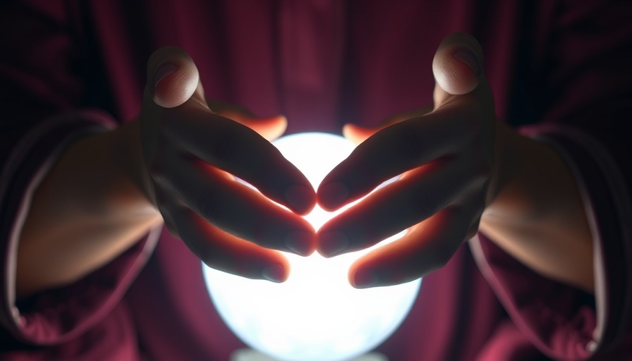 Mysterious hands over a glowing crystal ball, evoking movies that predicted the future.