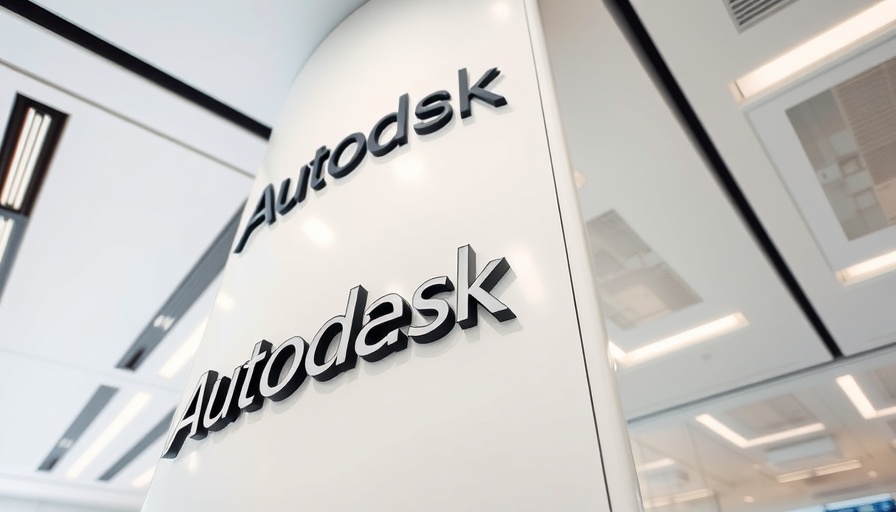 Autodesk Gallery signage in modern office, highlighting strong earnings.