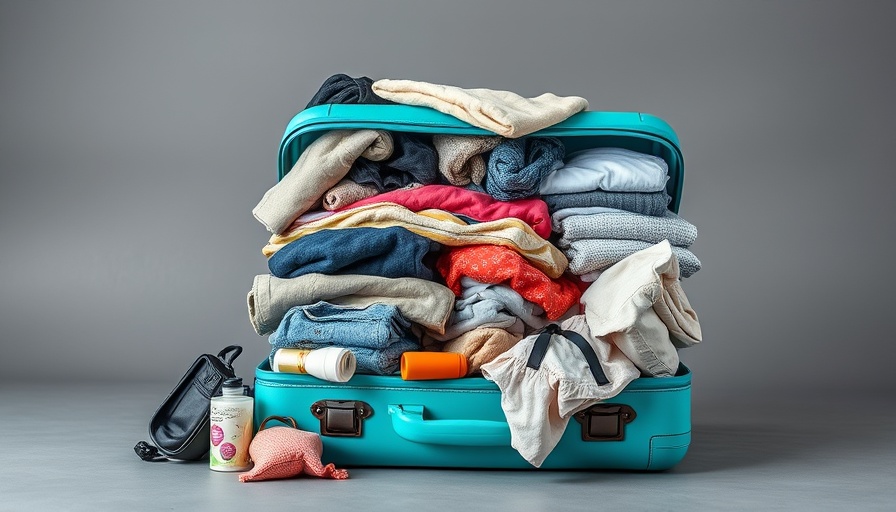 Overstuffed suitcase with clothes and toiletries, illustrating lost luggage hauls trend.